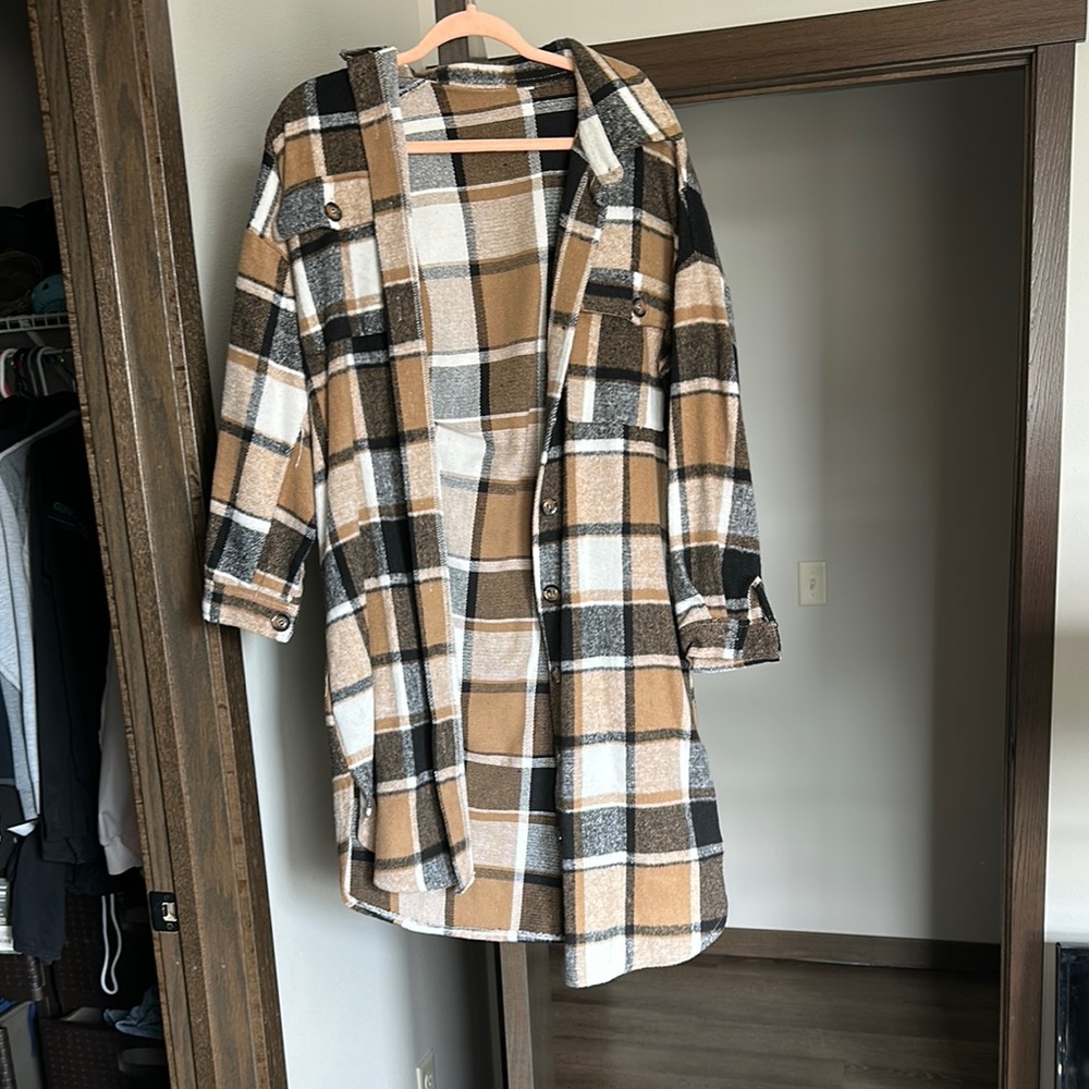 Plaid Women's Jacket in Black, White, and Tan